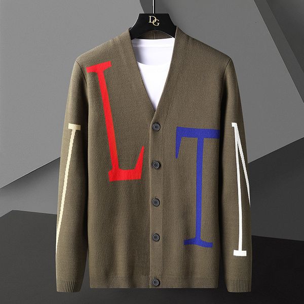 

knit sweater men's v-neck thin youth letter jacquard ins casual spring and autumn coat, White;black