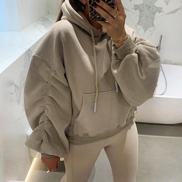 

women's hoodies & sweatshirts 2021 cotton thicken warm oversized women streetwear woman's solid color korean female hooded pullov, Black