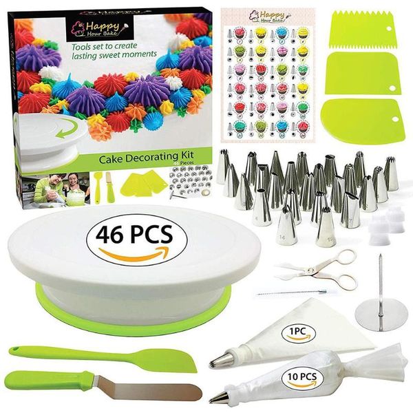 

baking & pastry tools cake decorating set 46pcs/set stainless nozzles turntable tube fondant tool for cakes