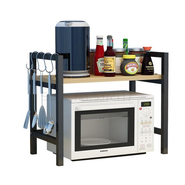 

hooks & rails kitchen microwave oven shelf double deck table multi-functional deskstorage artifact seasoning rack
