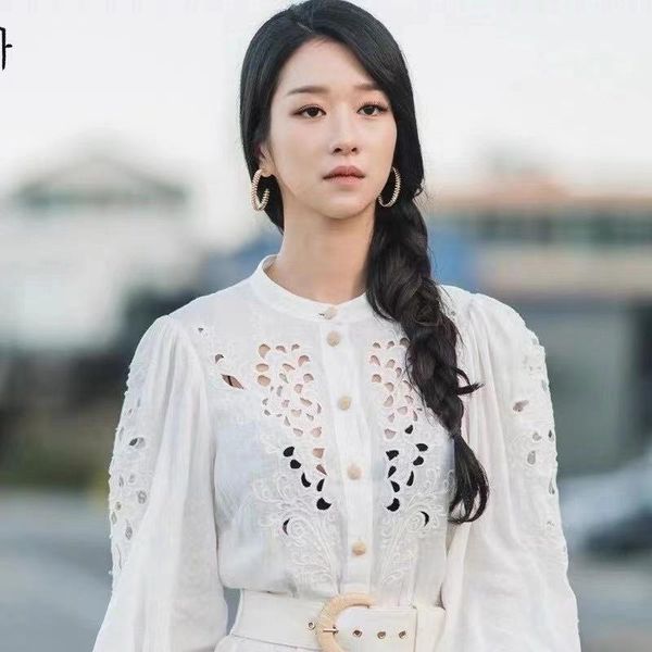 

casual dresses zim yuan autumn and winter fried street xu ruizhi gao wenying hollow embroidery iantern sleeve two-piece linen long dress], Black;gray