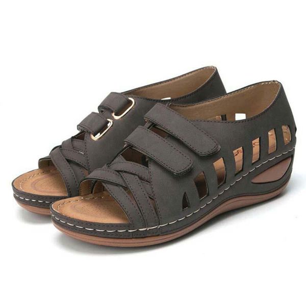 

summer women sandals 2021 open toes wedge casual sewing buckle vintage shoes female platform retro sandalias mujer, Black