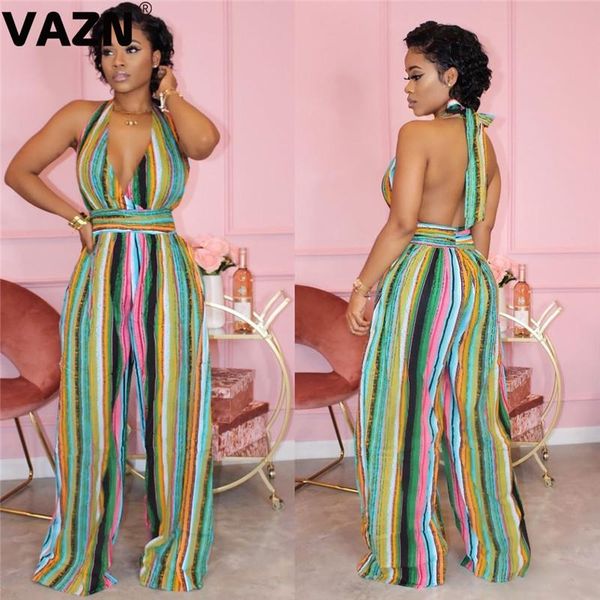 

women's jumpsuits & rompers vazn autumn 2021 women jazz singer dancer stage costumes sleeveless hartle striped print, Black;white