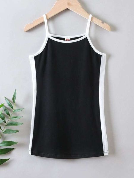 

toddler girls contrast binding cami dress she, Red;yellow