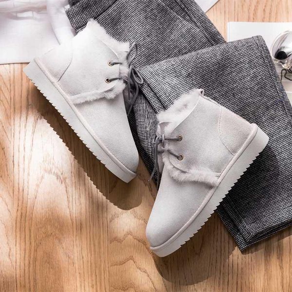 

genuine sheepskin leather real fur 100% wool women winter snow boots brand plus size ankle shoes, Black