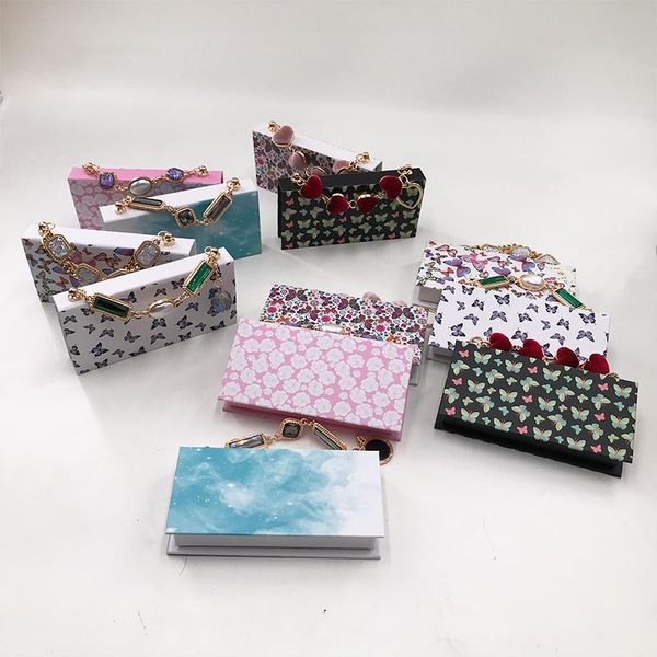 

false eyelashes beautiful chain magnetic lashes boxes for strip mink print private label empty packaging with clear tray 1/5/10pcs