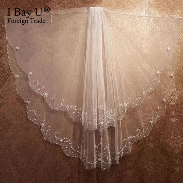 

bridal veils two layer short handmade beaded pearl veil stitched beads crystal wedding simple accessories wholesale, Black