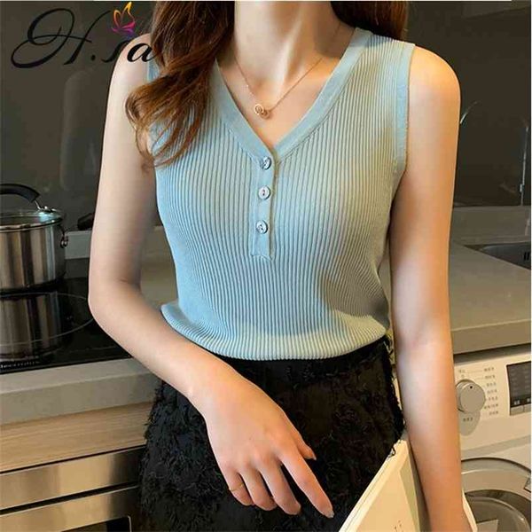 

spring women sleeveless sweater vest vneck button uppbreath korean knitted high elastic slim sweaterest 210430, White