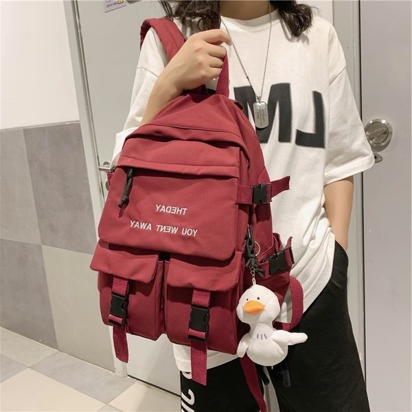 

2020 summer new nylon solid color backpack simple leisure letter student outdoor backpack