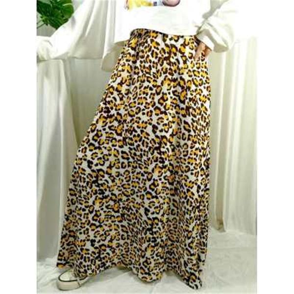 

skirts fashionable leopard women apring autumn casual loose half length elastic high waist chiffon skirt long females, Black