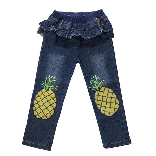 

trousers children toddler kids baby boys fashion girls pineapple print denim soft jeans long pants 2021 summer drop #0803, Blue