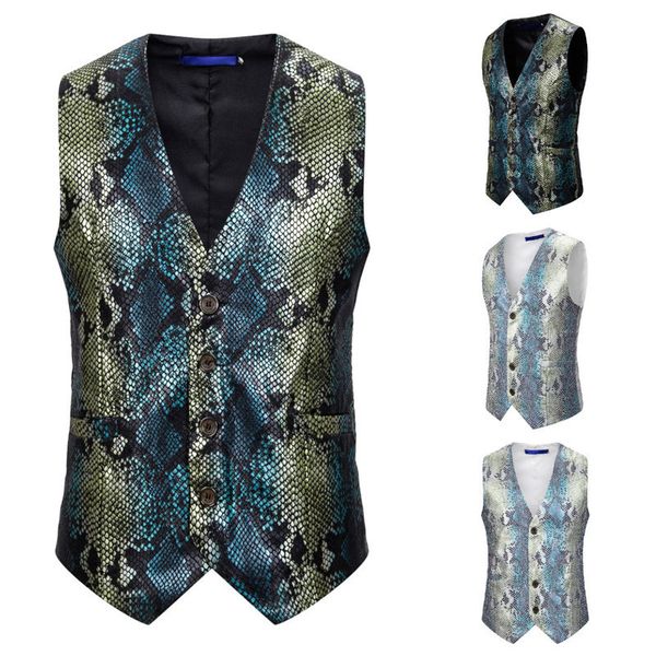 

fashion vest men's waistcoat sea king fish scale printed suit european, Black;white
