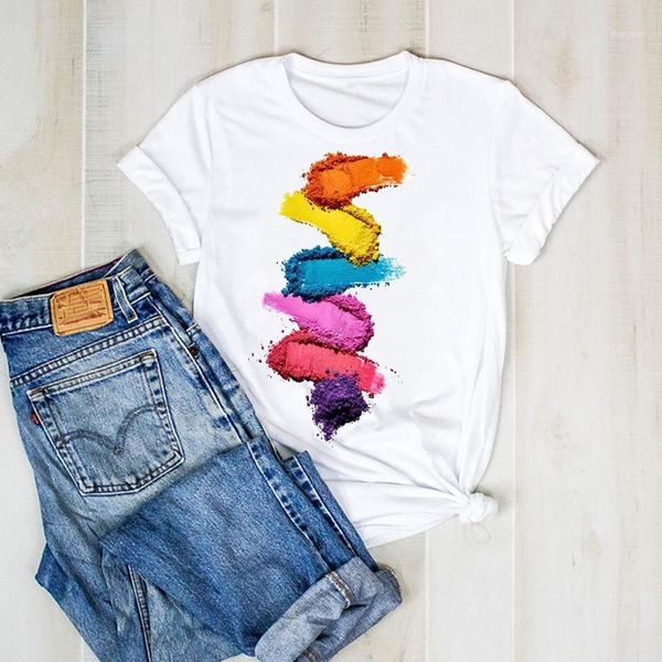 

women's t-shirt women print cute 3d printing lady color paint graphic t ladies clothes tee female tshirt womens shirt clothing, White