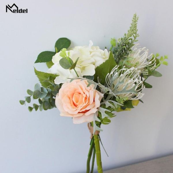 

decorative flowers & wreaths meldel wedding bouquet artificial flower silk rose hydrangea fake leucospermum staghorn fern table home decor b