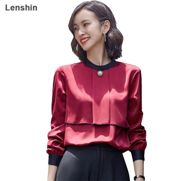 

lenshin temperament o-neck shirt women office lady work wear long sleeve blouse ol formal loose style 210323, White