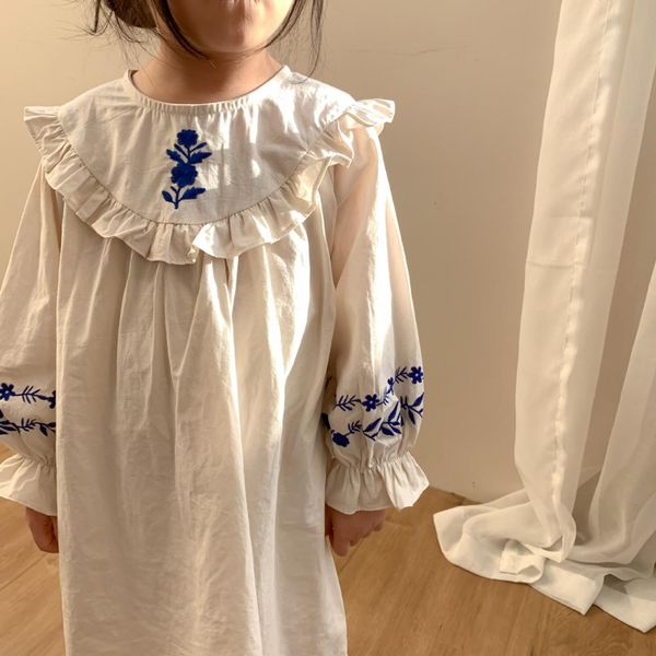 

2021 spring new floral embroidery baby girls cotton dress korean style kids clothes ruffles toddlers children princess dresses, Red;yellow