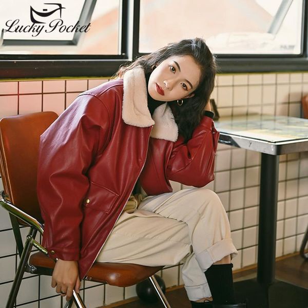 

women's fur & faux women autumn winter fashion lamb wool coat female high street loose spliced leather ladies brand elegant coats ml107, Black