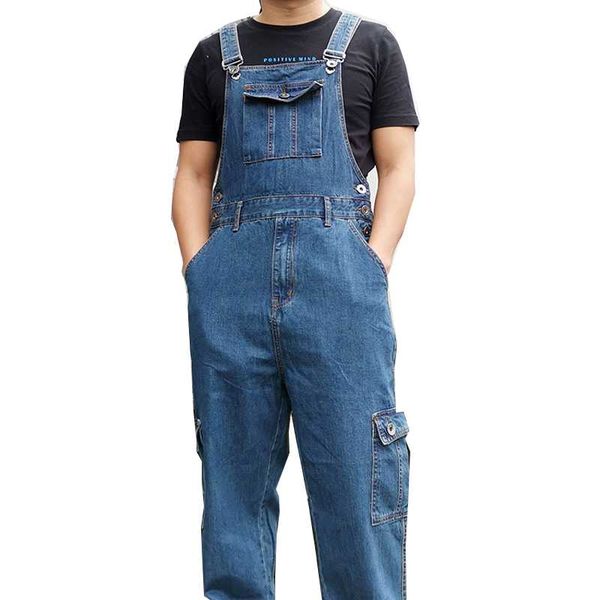 

monos vaqueros holgados para hombre, peto vaquero, ropa de trabajo recta enorme, pantalones cargo pierna ancha con mÃºltiples men's pant, Black