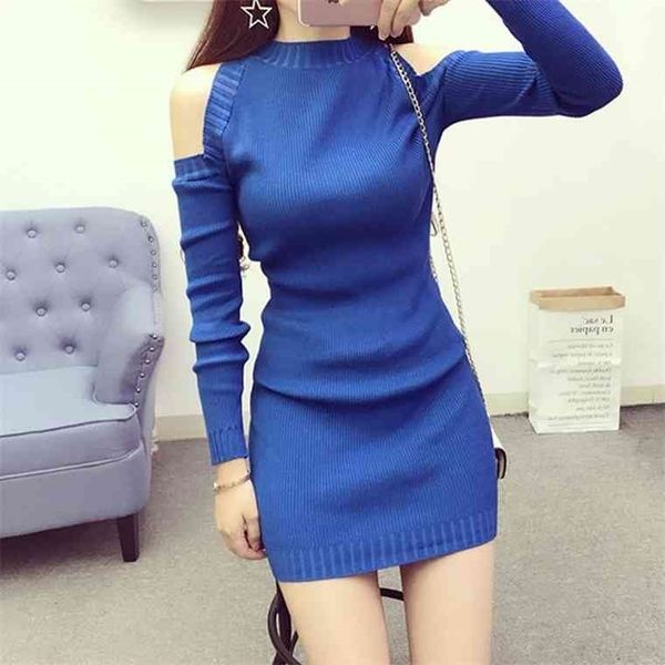 

pullover 2021 new long sleeve strapless short knit dress slim elastic autumn winter sweater women, Black;gray