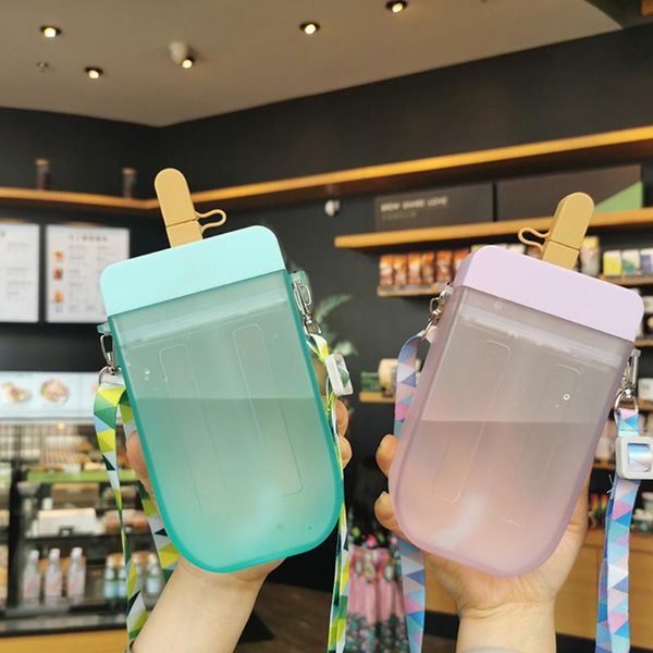 

water bottle 300ml plastic transparent outdoor drinking cups kettle for children sports with shoulder strap