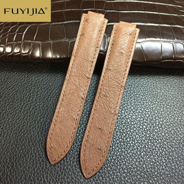 

watch bands fuyijia 20mm custom ballon bleu strap handmade ostrich skin watchbands men lady band 14mm 16mm 18mm 22mm leather belt, Black;brown