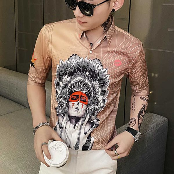 

luxury vintage shirt men 3d printed short sleeve casual shirt summer streetwear nightclub social party blouse chemise homme 210527, White;black