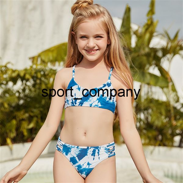 Tie Blue Tye Toddler Peças Meninas Verão Swimwear Bebê Crianças Swimwear Biquini Swimsuits Bikini Set para 6-14 Anos 2021