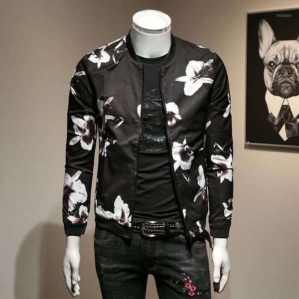 

men's jackets jacket print slim youth trend handsome wild, Black;brown