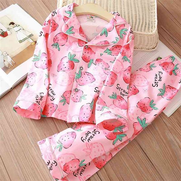 Outono primavera de manga comprida algodão sleepwear terno 2 pcs crianças roupas pijamas tops + calças crianças meninas bebê pijama conjuntos 210701