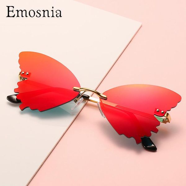 

sunglasses 2021 fashion frameless butterfly women design retro mirror shades glasses metal vintage oculos, White;black