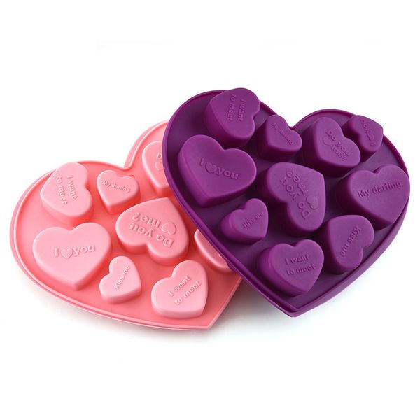 Stampi per cioccolato in silicone Utensili da cucina a forma di cuore Lettere inglesi Torta Vassoio per ghiaccio Stampi per gelatina Stampo da forno