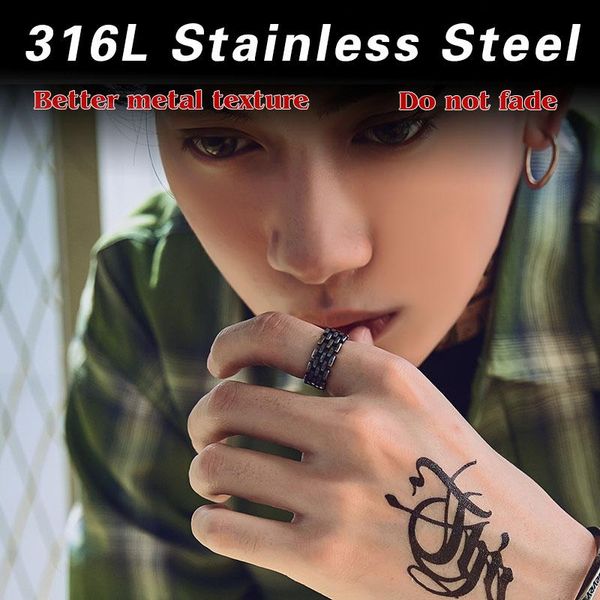 

cluster rings beier 316l stainless steel simple chain of colour fashion couple ring the jewelry lr537, Golden;silver