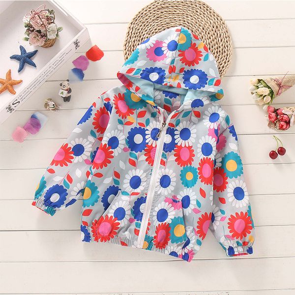 

spring autumn jacket windbreaker for girls kids clothes waterproof raincoat children outerwear hooded zipper pink blue 2-4-6-8, Blue;gray
