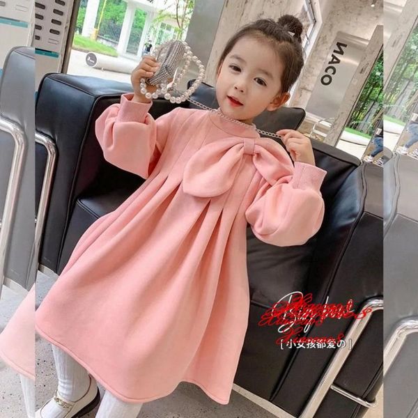 

girl's dresses autumn kids long sleeve for girls cute bow princess dress girl pink thick warm party teeange children clothing, Red;yellow