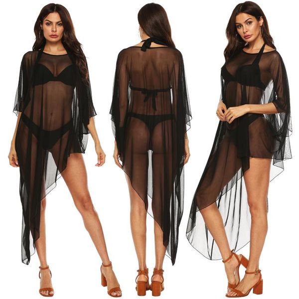 

women's swimwear explosive style cross-border irregular net yarn perspective beach bikini blouse skirt a1978, White;black