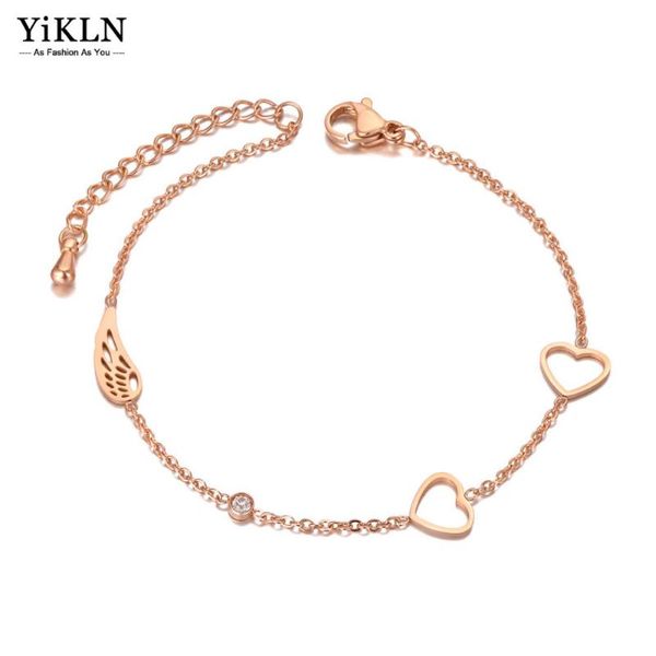 

link, chain yikln titanium stainless steel cz crystal wing heart charm bracelets for women girls trendy office link jewelry yb21007, Black