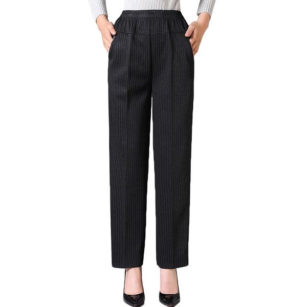 

women's pants & capris middle-aged women spring autumn trousers big size loose elastic waist black female ankle-length 5xl 142, Black;white