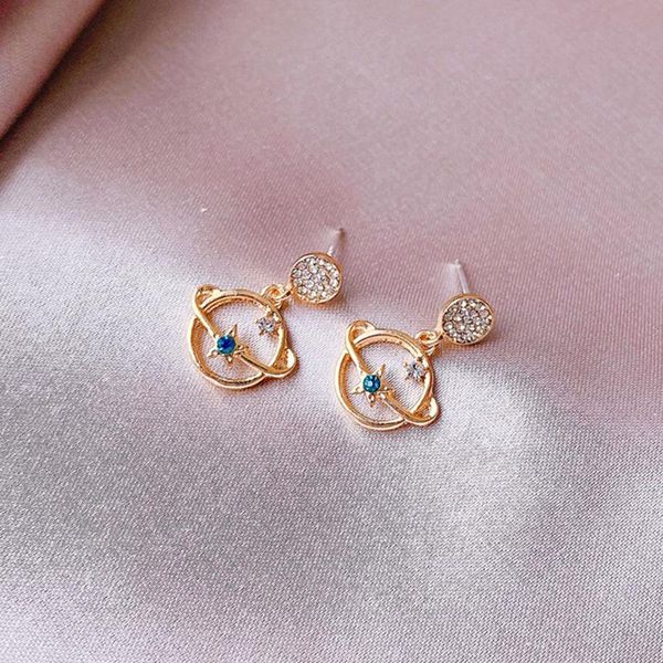 

stud korean fashion universe star earring micro inlaid exquisite simple planet earrings for women party jewelry, Golden;silver