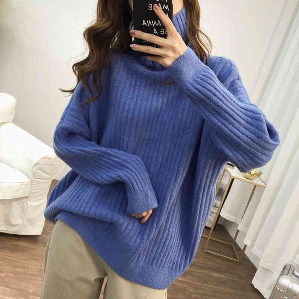 

lucyever women loose thicken turtleneck pullover autumn winter warm long sleeve sweaters woman simple solid color female 210521, White;black
