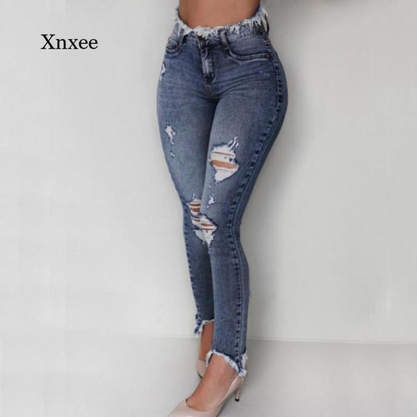 

women's pants & capris jeans slim fit ripped holes long frayed edges fashion washed regular high waist, Black;white