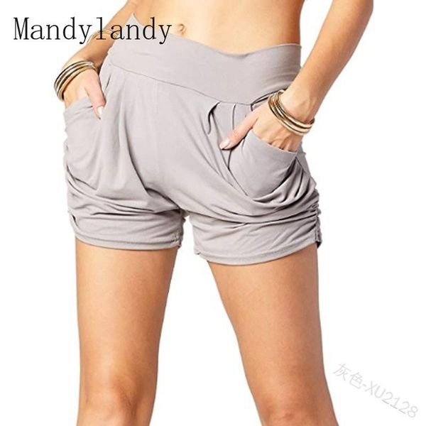 

women's shorts mandylandy summer pocket elastic mid-waist straight casual solid color pleated loose, White;black