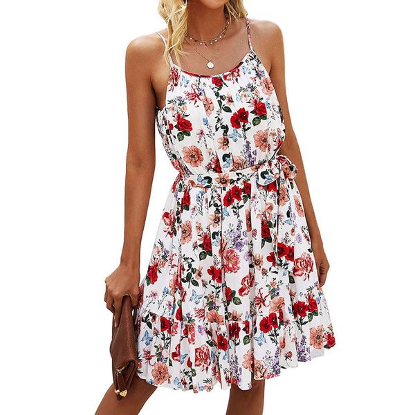 

summer fashion print lace up chiffon suspender dress for women, Black;gray