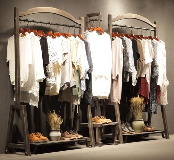 

hangers & racks clothing shop display rack clothes solid wood zhongdao retro-landed lichen rack, packaging repair