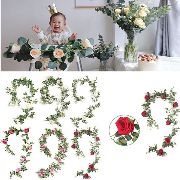 

decorative flowers & wreaths 195/185cm artificial eucalyptus vines rattan fake plants wreath wedding home decoration mariage flower wall gar