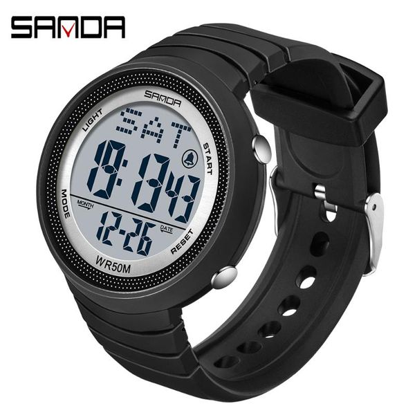 

wristwatches sanda student digital watch black strap and big dial led electronic men wristwatch 2021 waterproof fashion girl clock for women, Slivery;brown