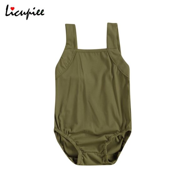 

1-4 years breathable little girls one-piece swimsuit summer children simple style solid color sleeveless suspender swimwear rompers, Blue