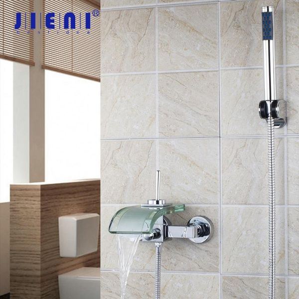 

bathroom sink faucets jieni solid brass bathtub shower mixer faucet tap glass waterfall spout basin & cold bath wall mounted set