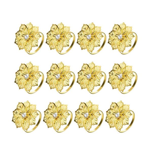 

napkin rings 12-piece alloy ring with hollow flower holder decoration exquisite set (golden)