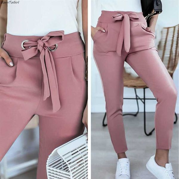 

borntogirl fashion casual slim pants for women summer autumn streetwear high waist black pink khaki capris trousers 211007, Black;white