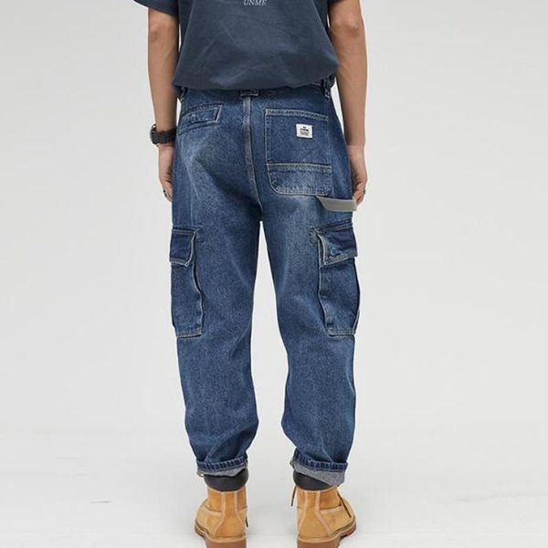 

men's jeans men cargo mens denim hip hop loose pants rap for boy rapper, Blue